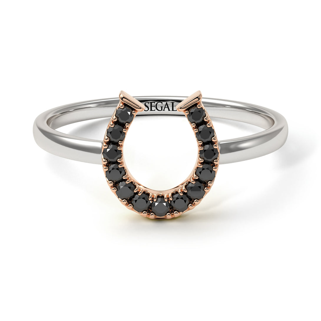 Two Tones Horseshoe Black Diamond Ring - Malia No. 21