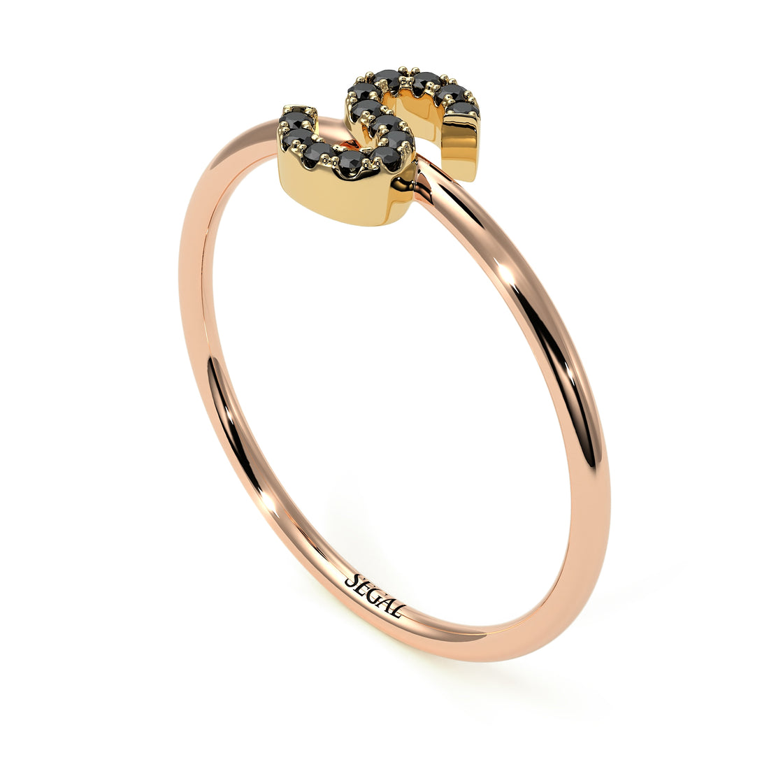 Two Tones Initial Black Diamond Ring - Raegan No. 19