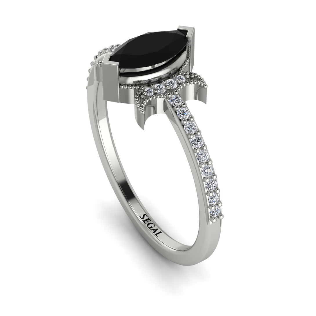 Marquise Cut Black Diamond Pave Ring - Kathleen No. 9
