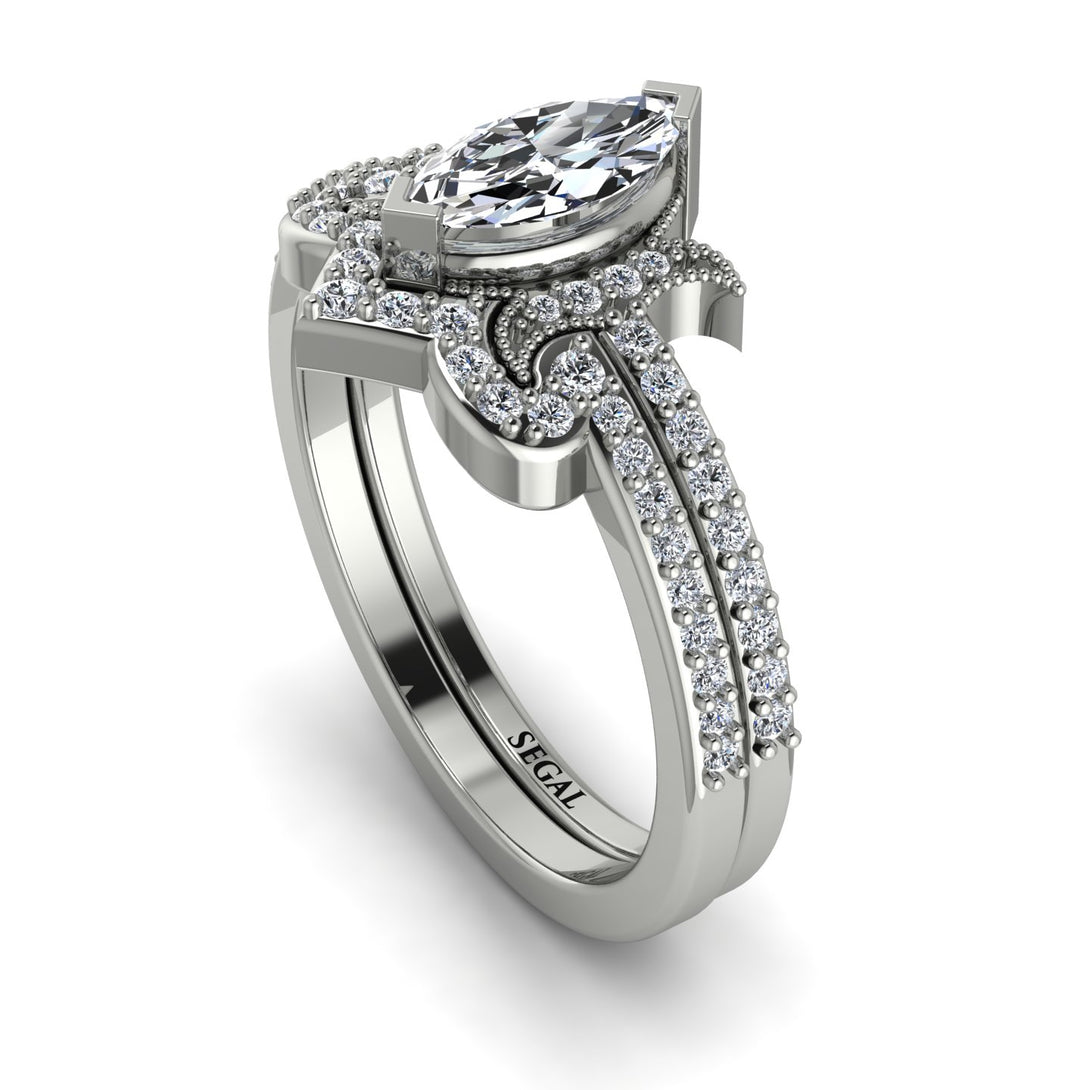 Marquise Cut Diamond Pave Bridal Set - Kathleen No. 3