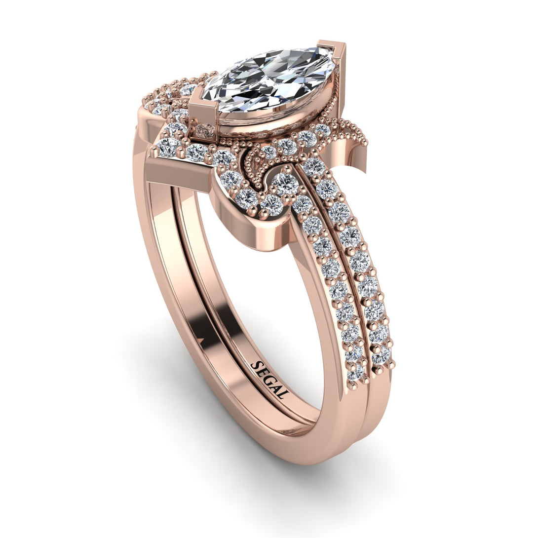 Marquise Cut Diamond Pave Bridal Set - Kathleen No. 2