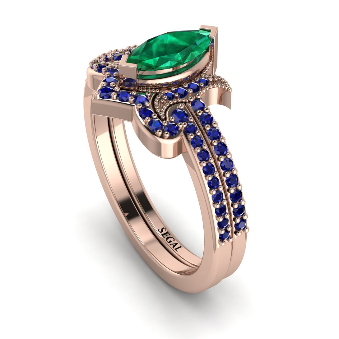 Marquise Cut Emerald Pave Bridal Set - Kathleen No. 65