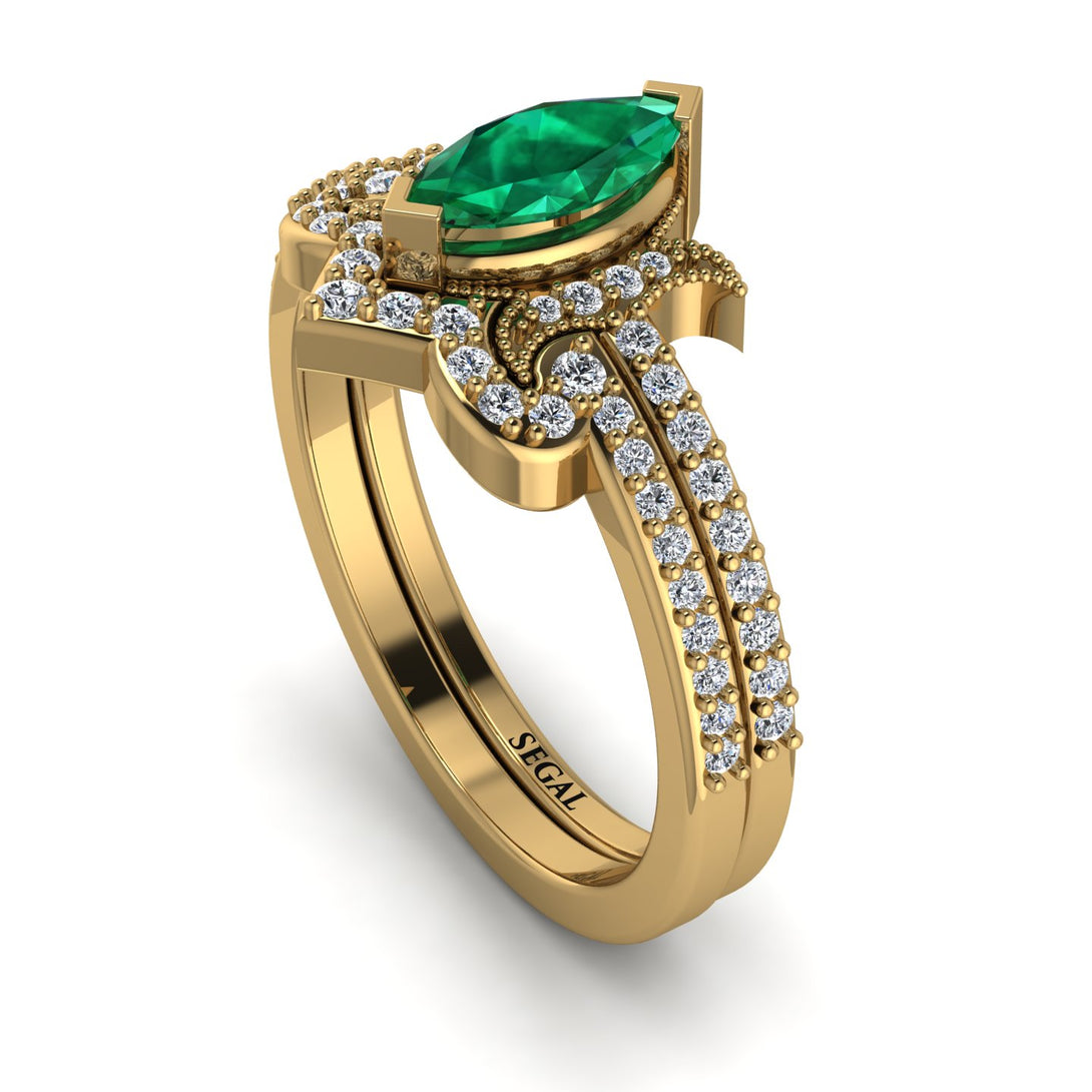 Marquise Cut Emerald Pave Bridal Set - Kathleen No. 4