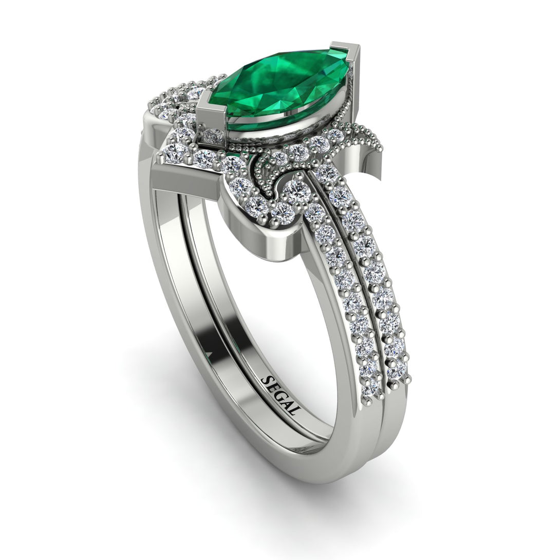 Marquise Cut Emerald Pave Bridal Set - Kathleen No. 6