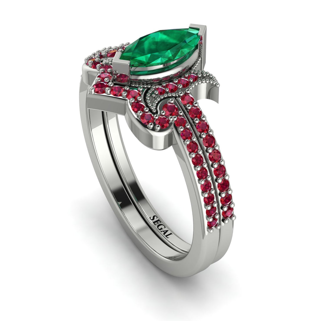 Marquise Cut Emerald Pave Bridal Set - Kathleen No. 51
