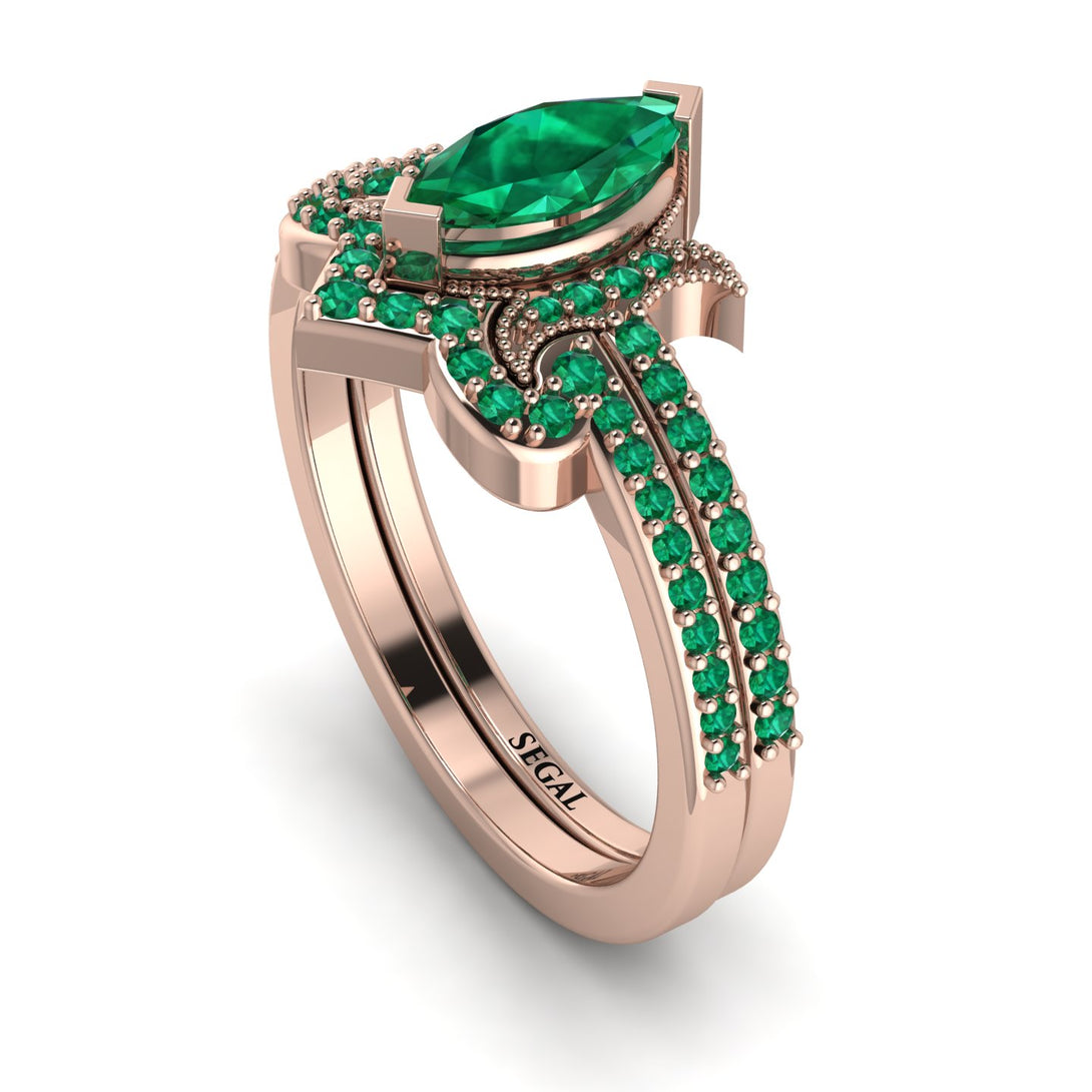 Marquise Cut Emerald Pave Bridal Set - Kathleen No. 20