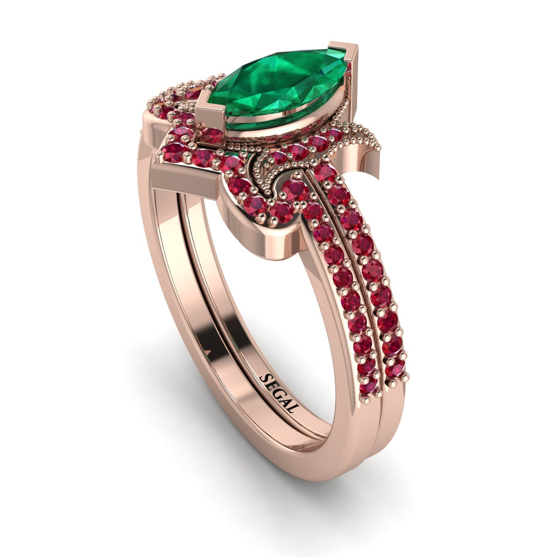 Marquise Cut Emerald Pave Bridal Set - Kathleen No. 50