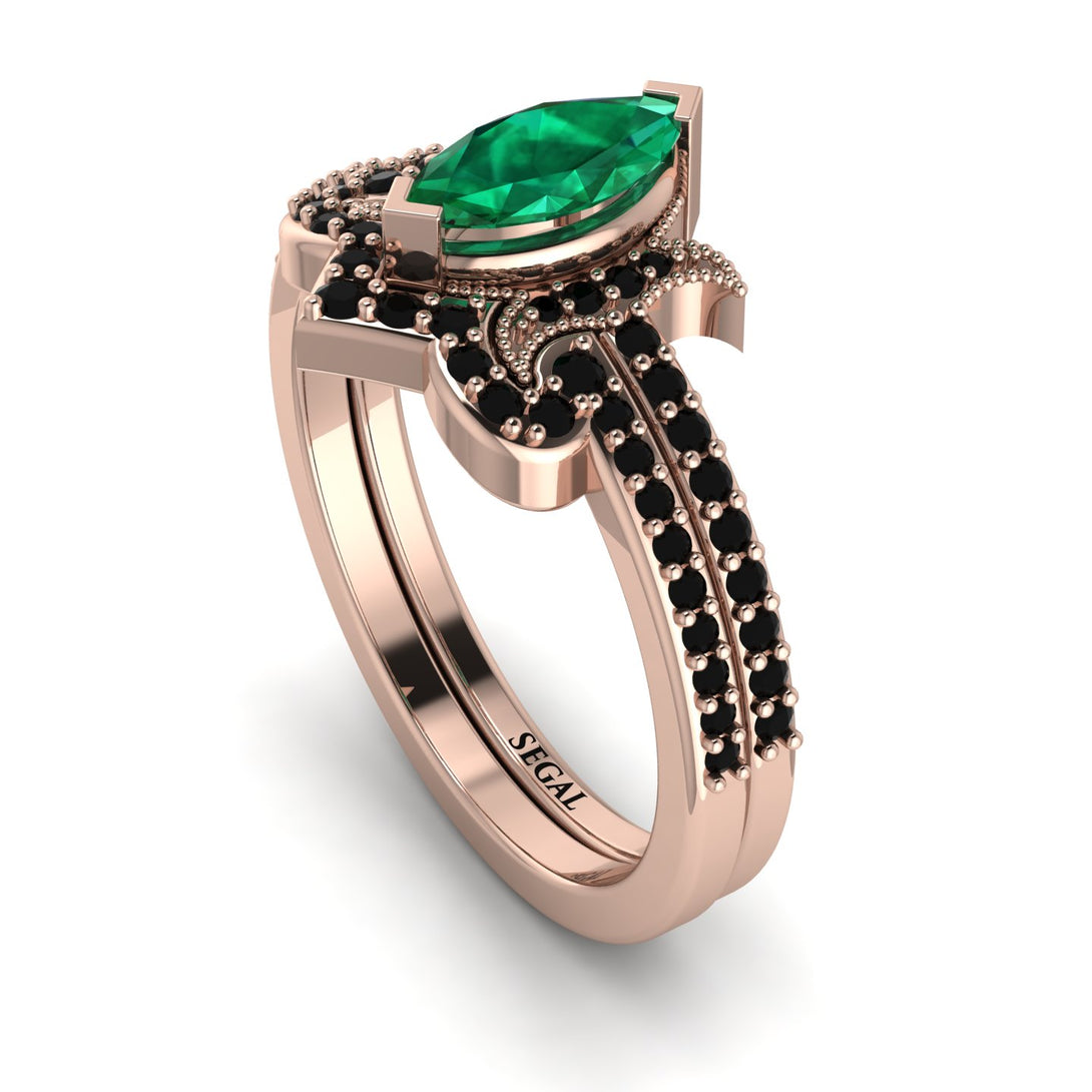 Marquise Cut Emerald Pave Bridal Set - Kathleen No. 35