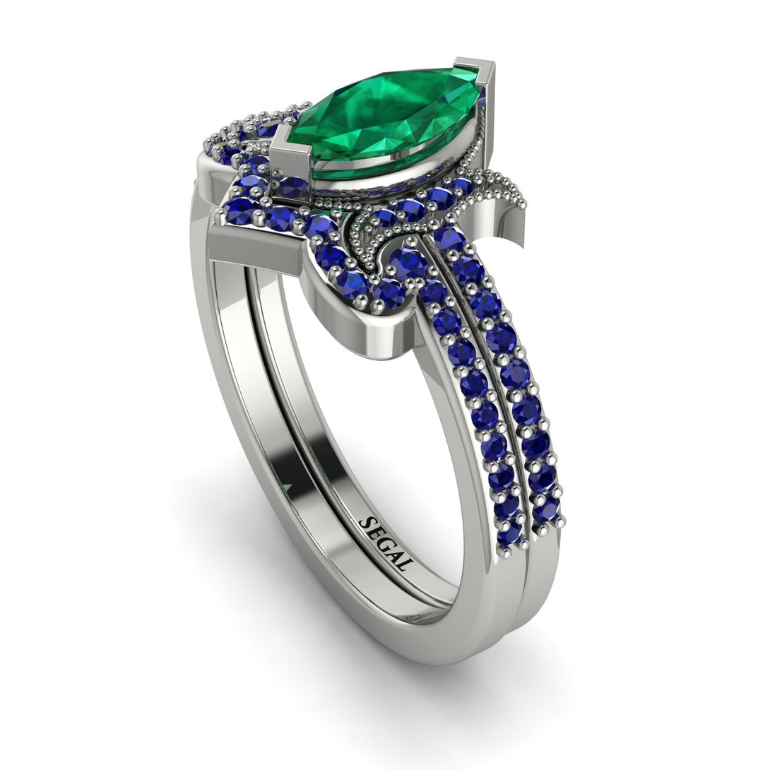 Marquise Cut Emerald Pave Bridal Set - Kathleen No. 66