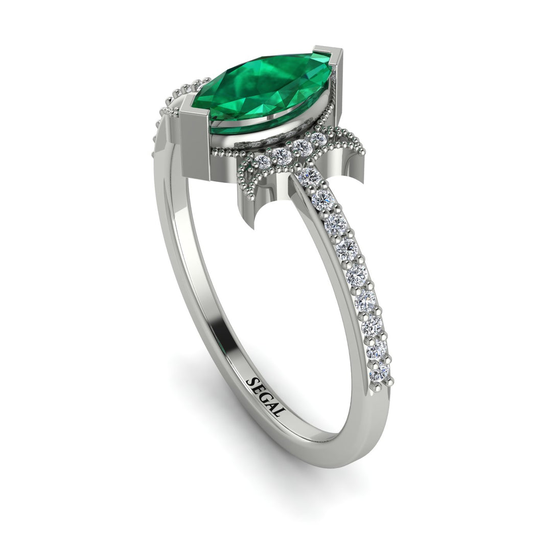 Marquise Cut Emerald Pave Ring - Kathleen No. 6