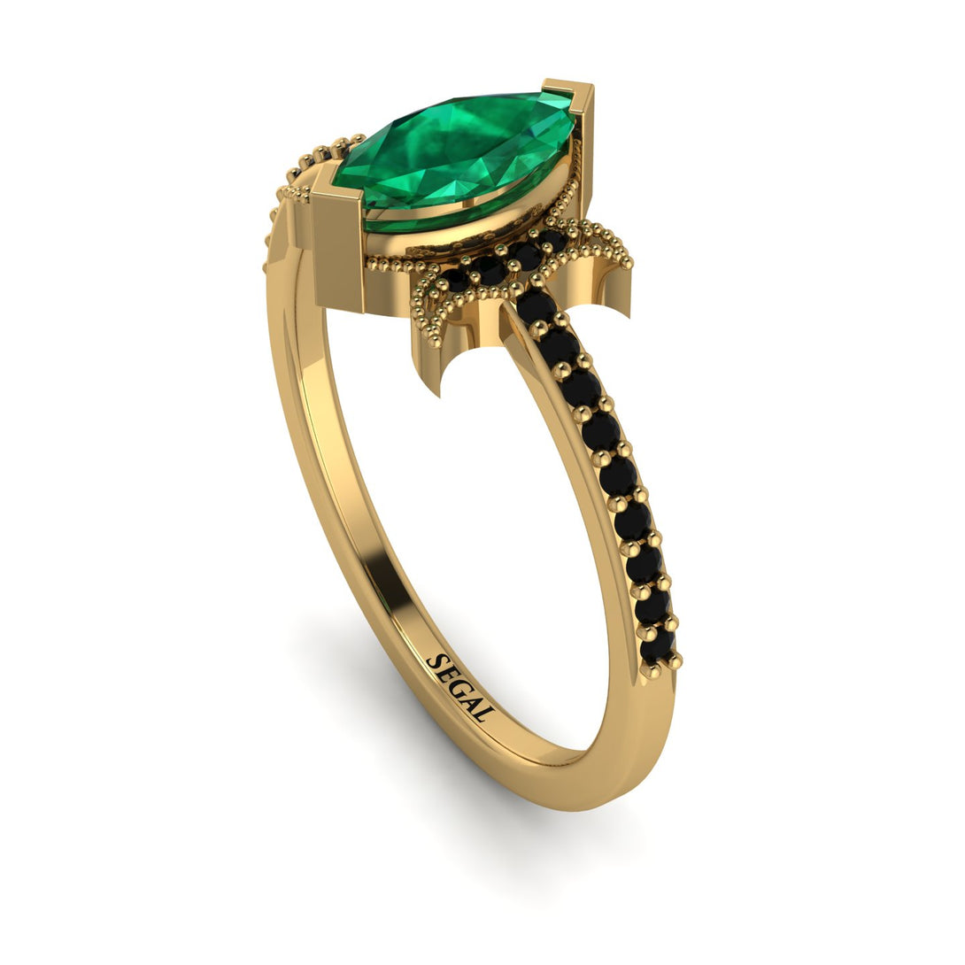 Marquise Cut Emerald Pave Ring - Kathleen No. 34