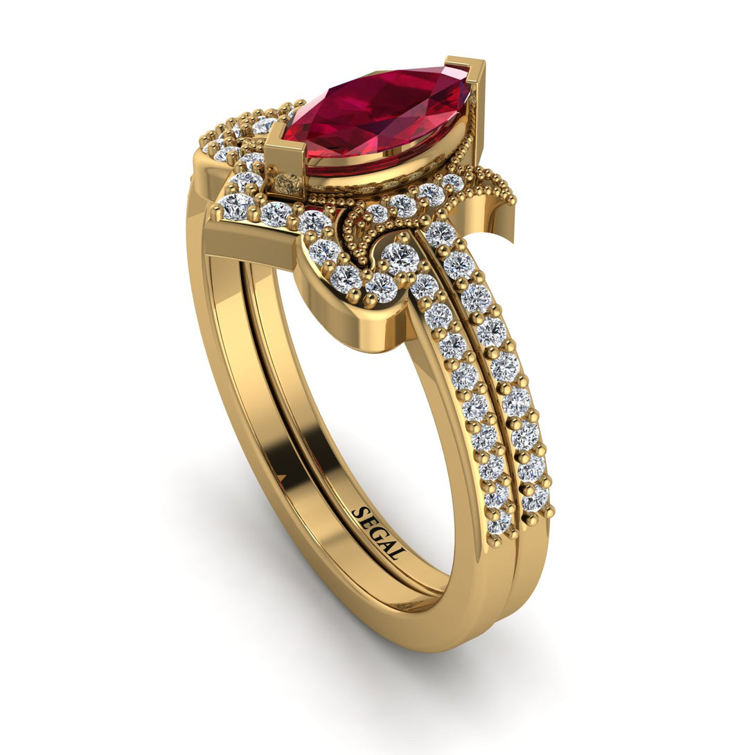 Marquise Cut Ruby Pave Bridal Set - Kathleen No. 10