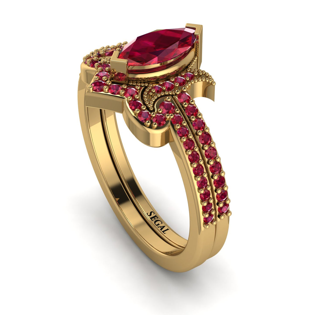 Marquise Cut Ruby Pave Bridal Set - Kathleen No. 55