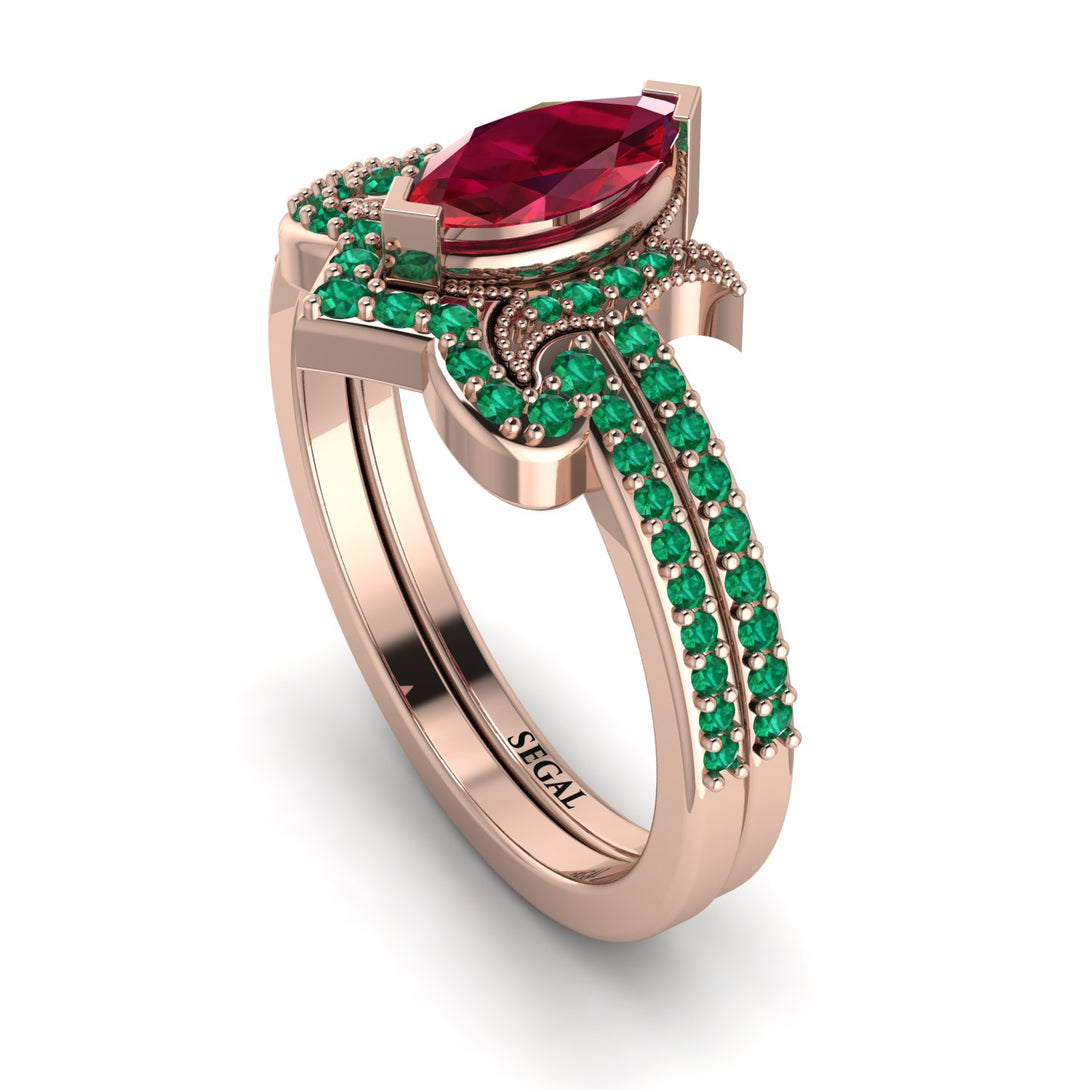 Marquise Cut Ruby Pave Bridal Set - Kathleen No. 26