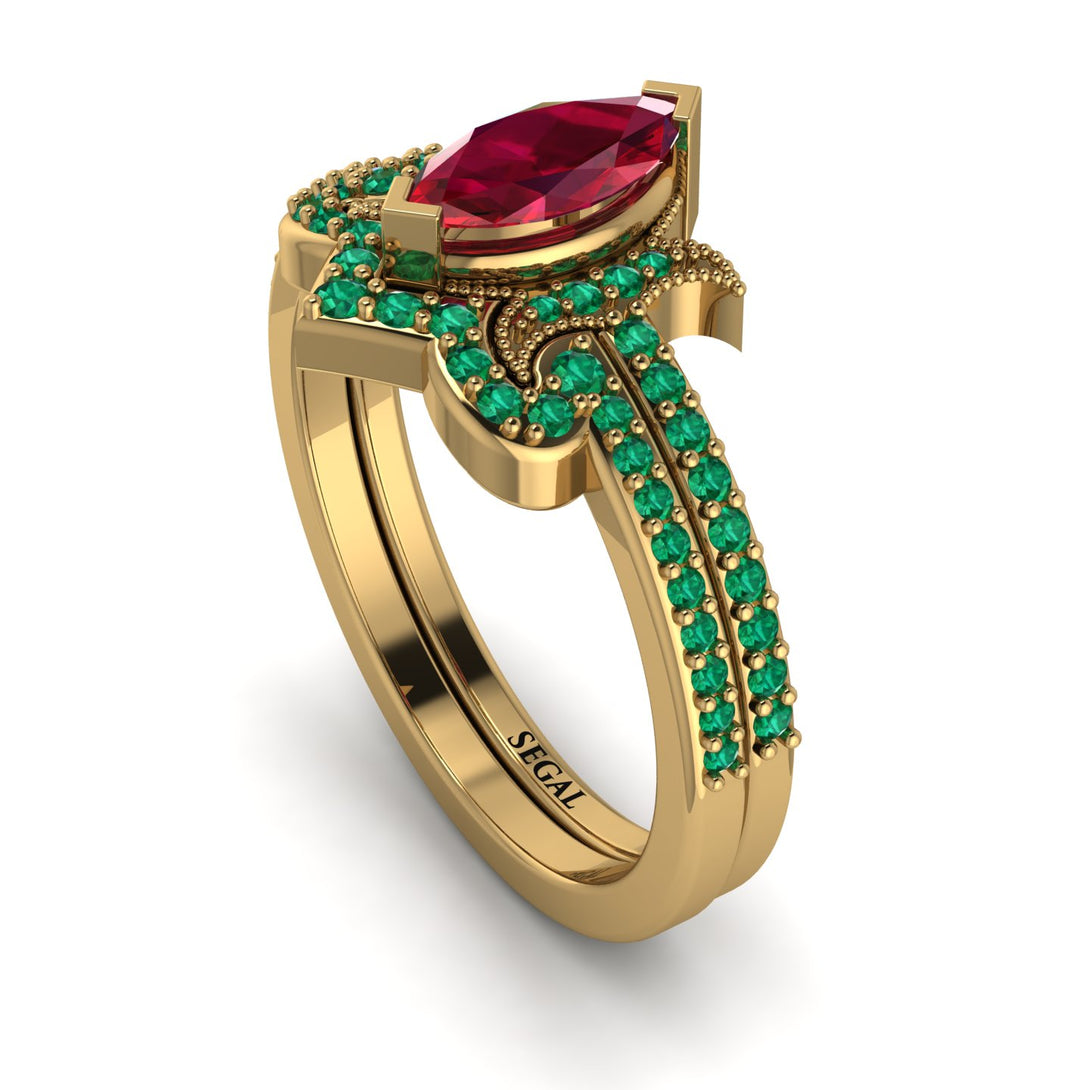 Marquise Cut Ruby Pave Bridal Set - Kathleen No. 25