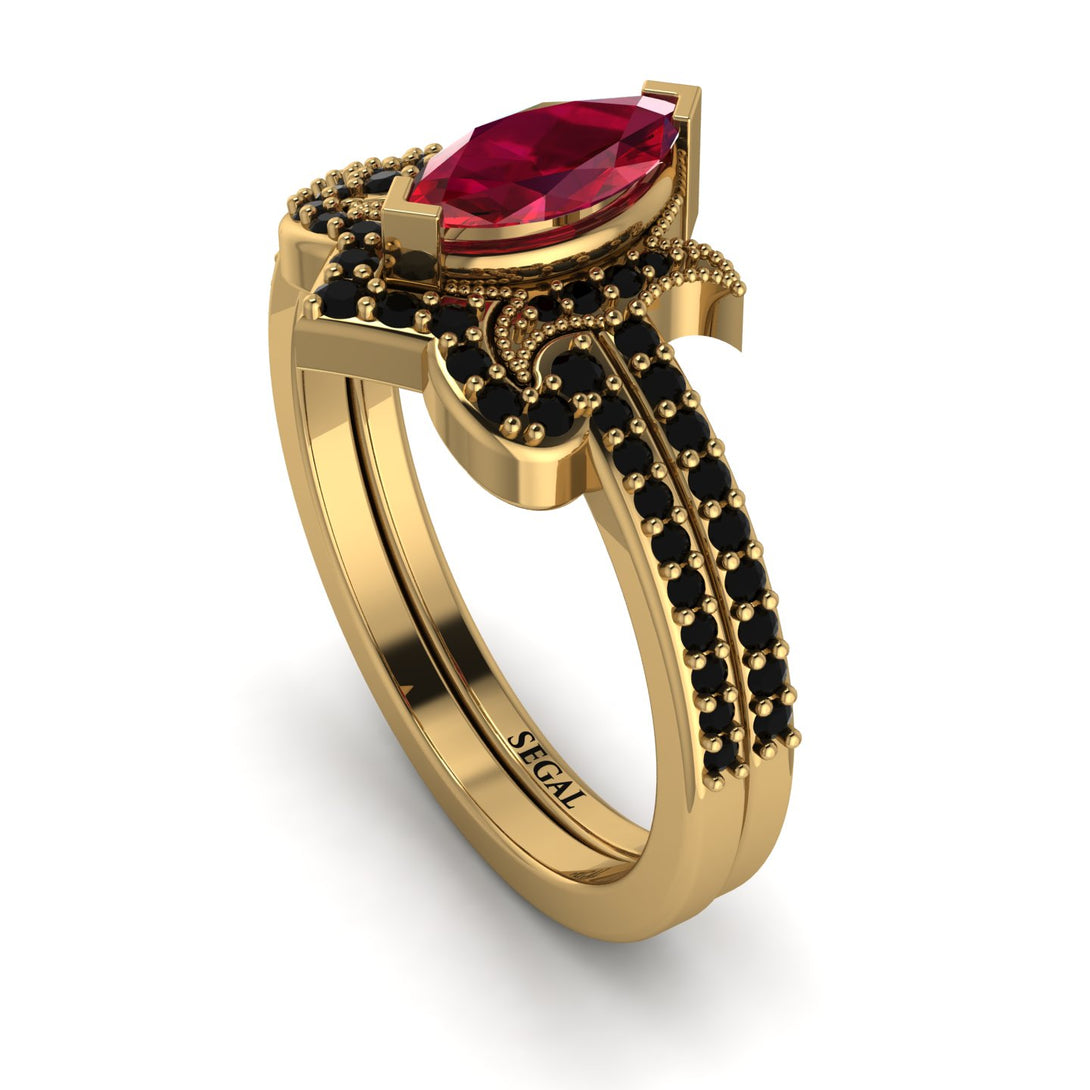 Marquise Cut Ruby Pave Bridal Set - Kathleen No. 40