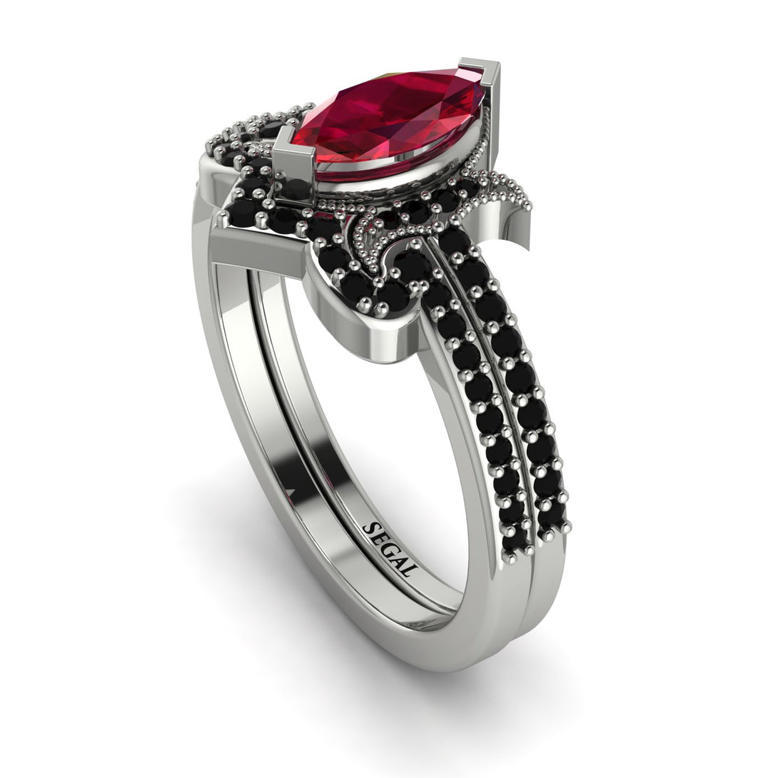 Marquise Cut Ruby Pave Bridal Set - Kathleen No. 42