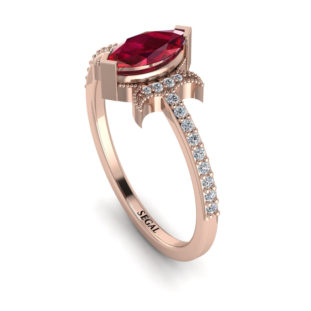 Marquise Cut Ruby Pave Ring - Kathleen No. 11