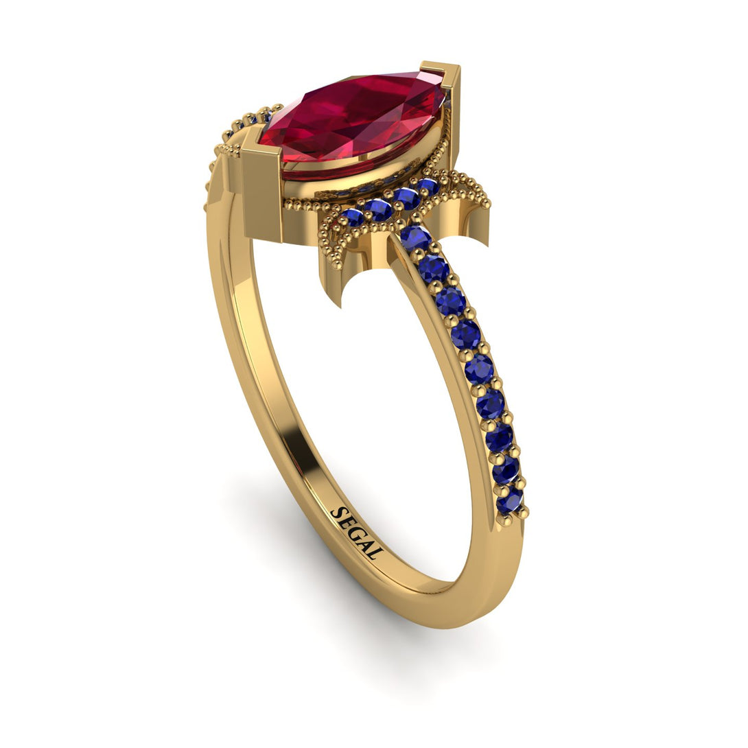 Marquise Cut Ruby Pave Ring - Kathleen No. 70
