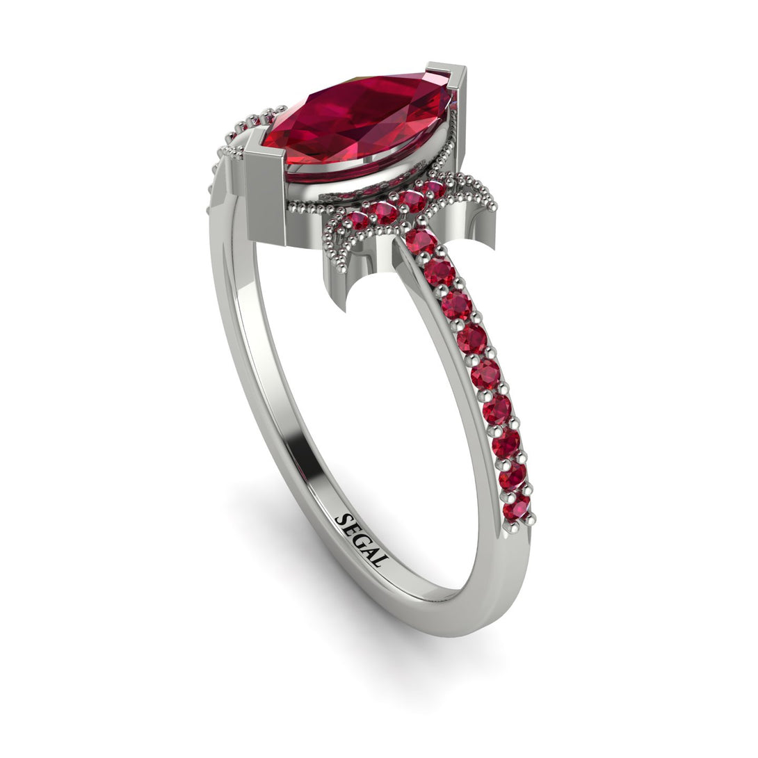 Marquise Cut Ruby Pave Ring - Kathleen No. 57