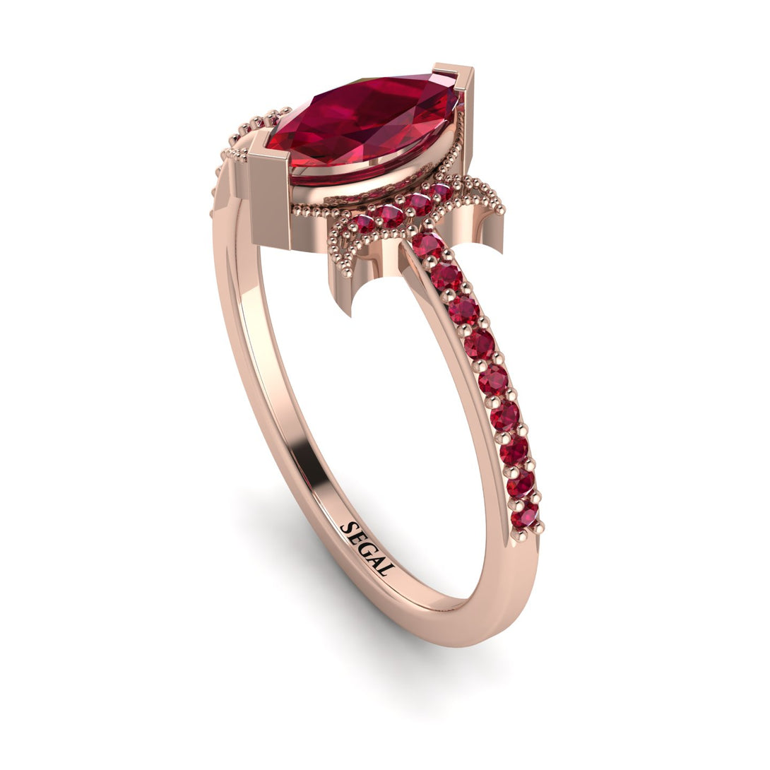 Marquise Cut Ruby Pave Ring - Kathleen No. 56