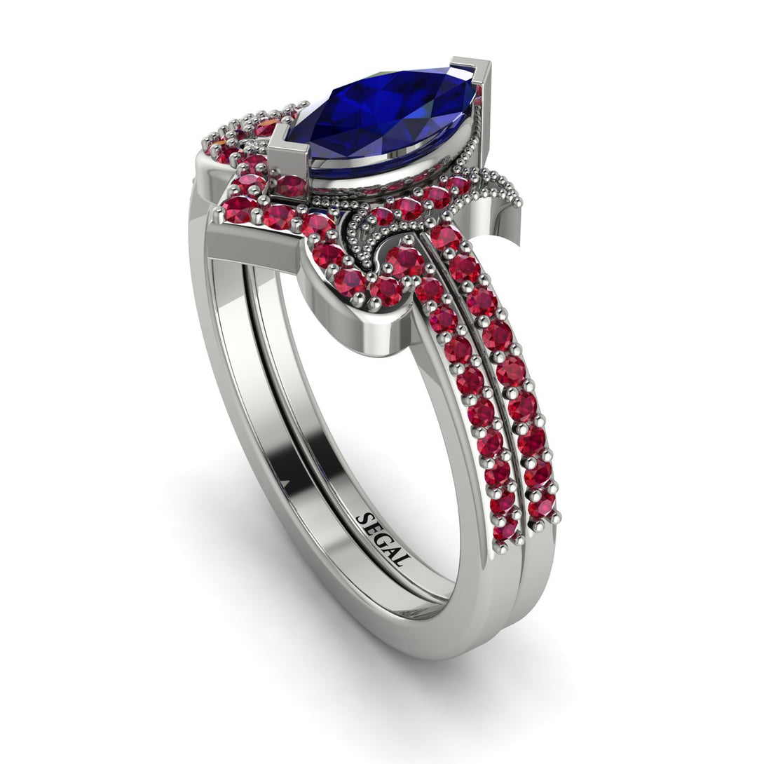Marquise Cut Sapphire Pave Bridal Set - Kathleen No. 60