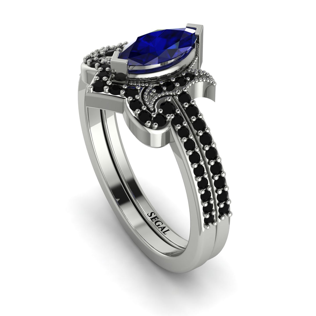 Marquise Cut Sapphire Pave Bridal Set - Kathleen No. 45