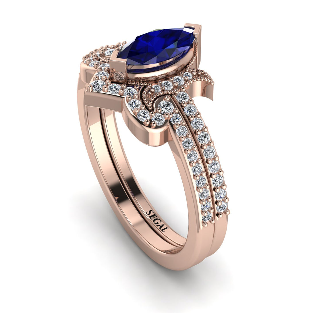 Marquise Cut Sapphire Pave Bridal Set - Kathleen No. 14