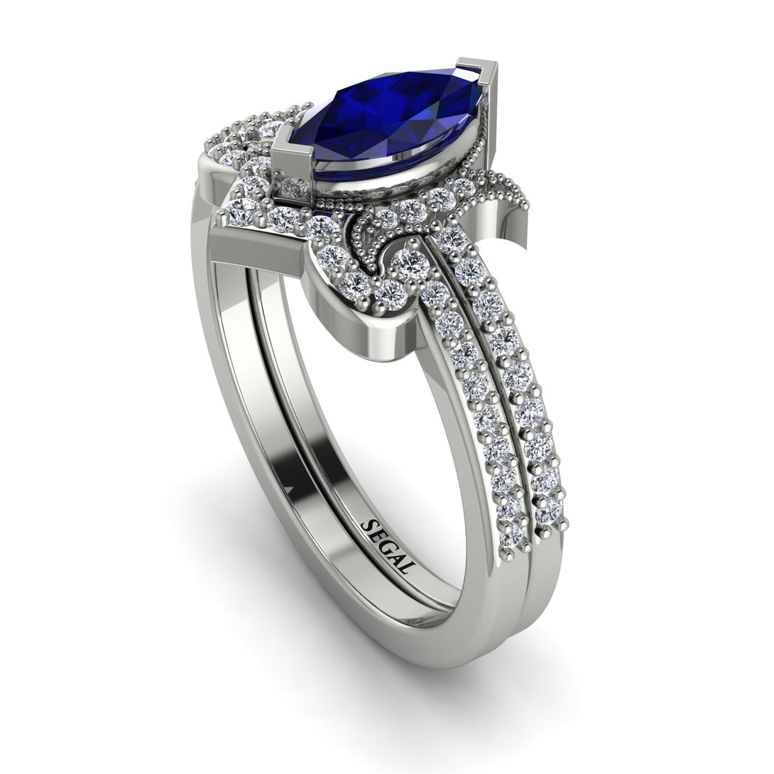 Marquise Cut Sapphire Pave Bridal Set - Kathleen No. 15