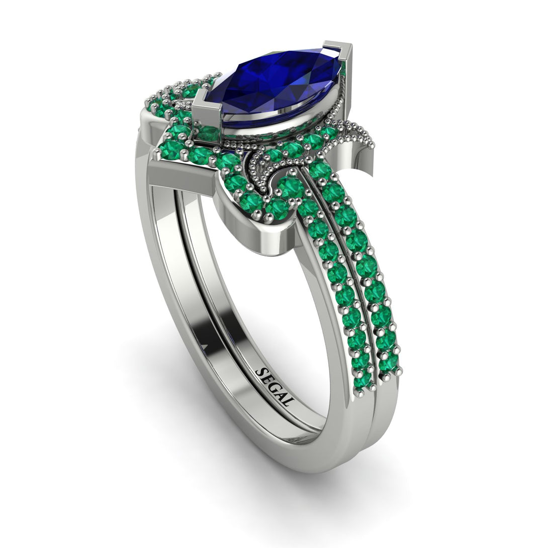 Marquise Cut Sapphire Pave Bridal Set - Kathleen No. 30