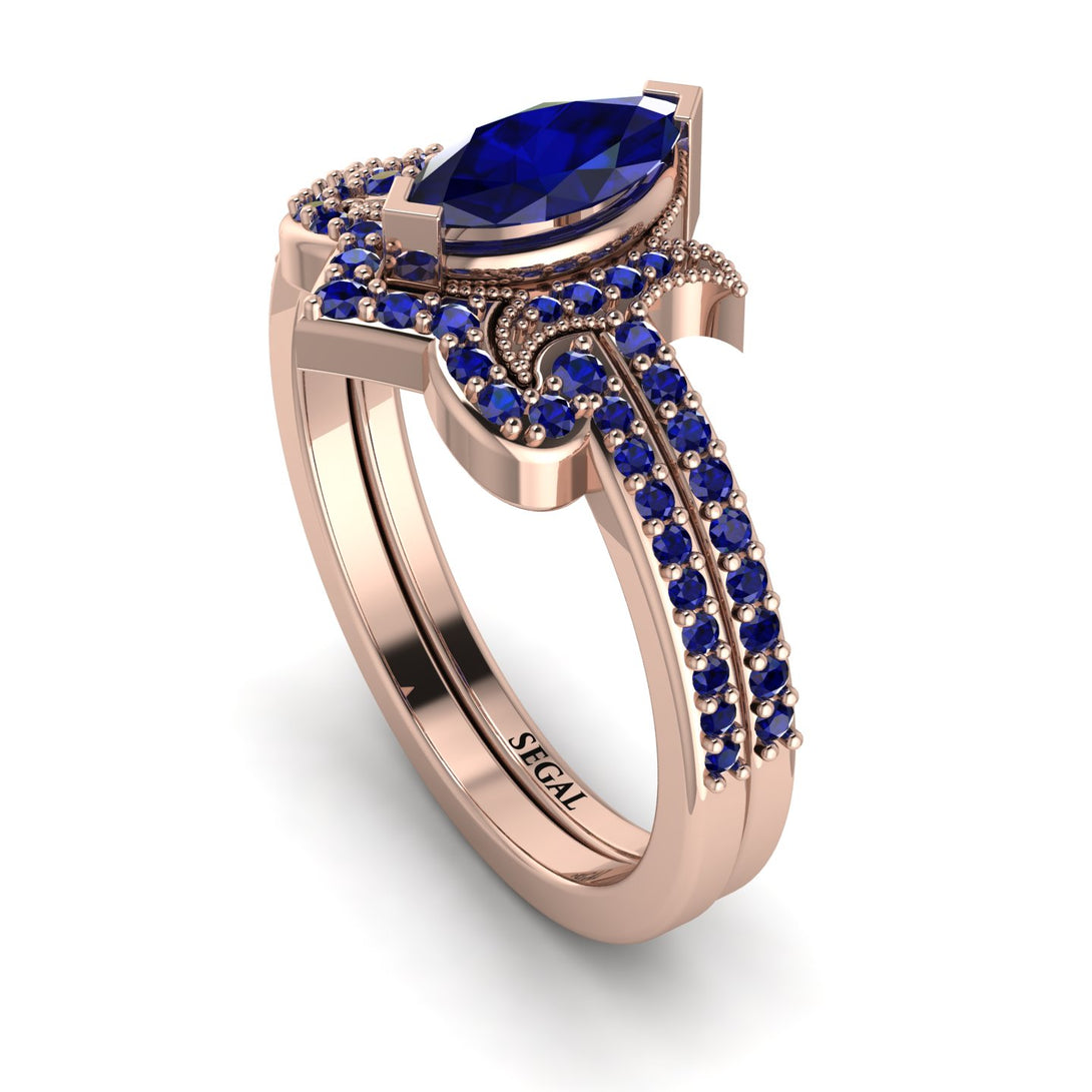 Marquise Cut Sapphire Pave Bridal Set - Kathleen No. 74