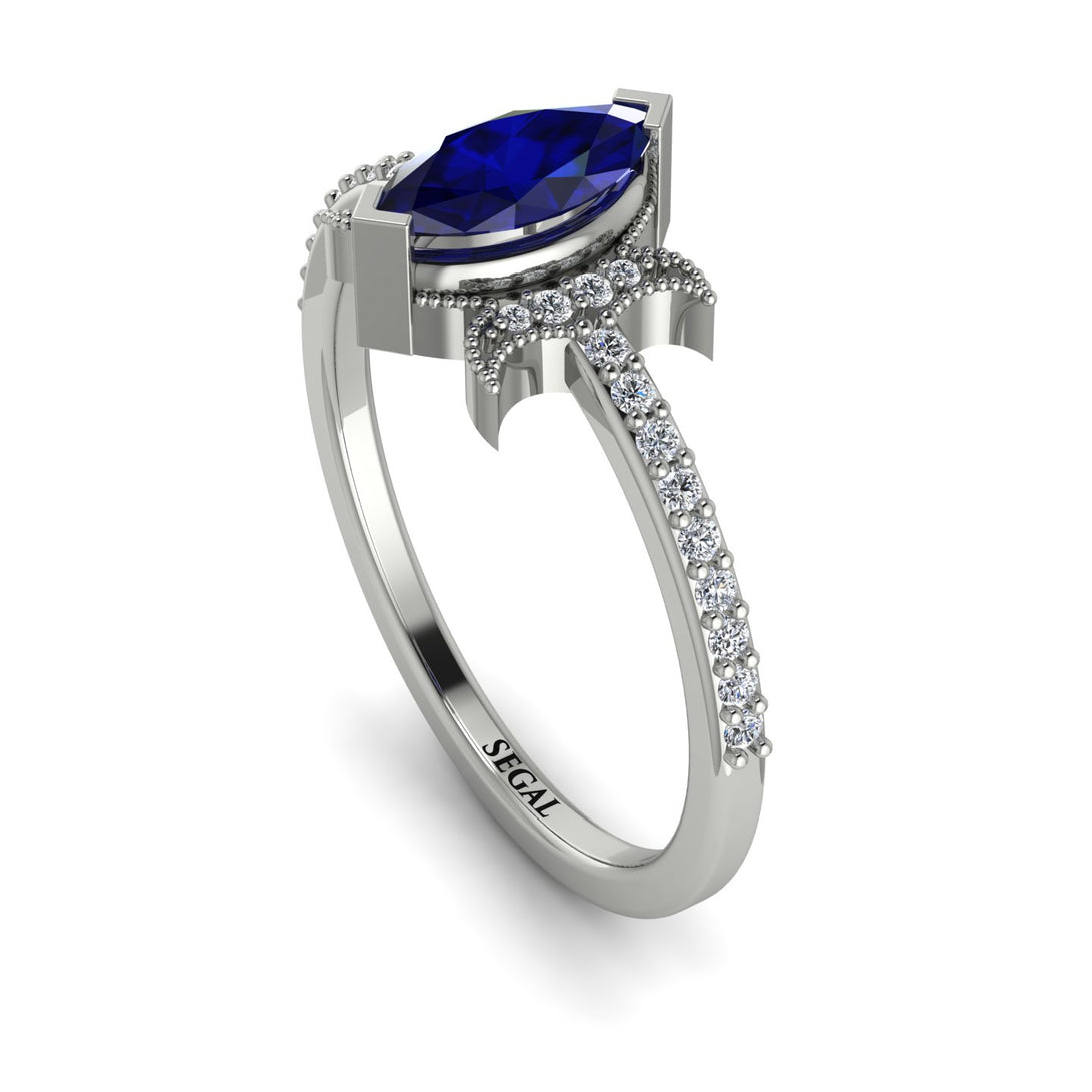 Marquise Cut Sapphire Pave Ring - Kathleen No. 15