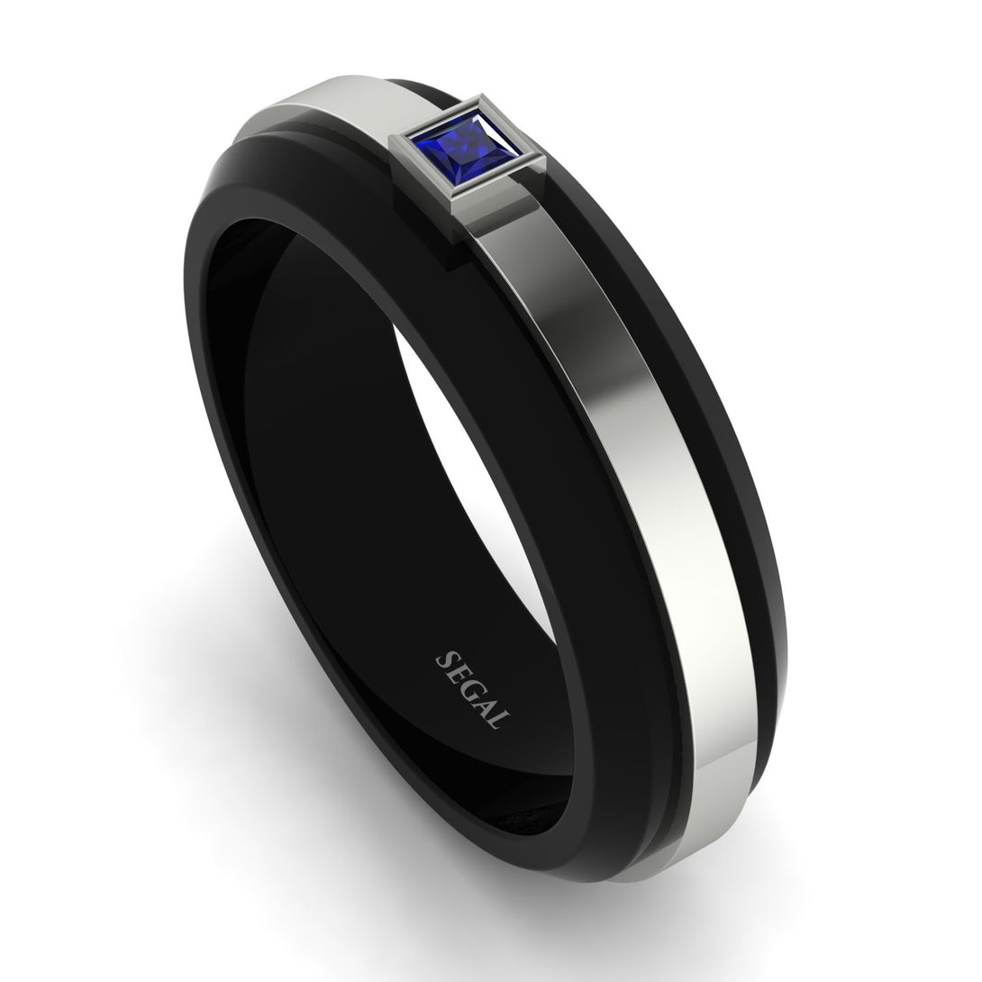 Men's Sapphire Black Wedding Band - Edward No. 15