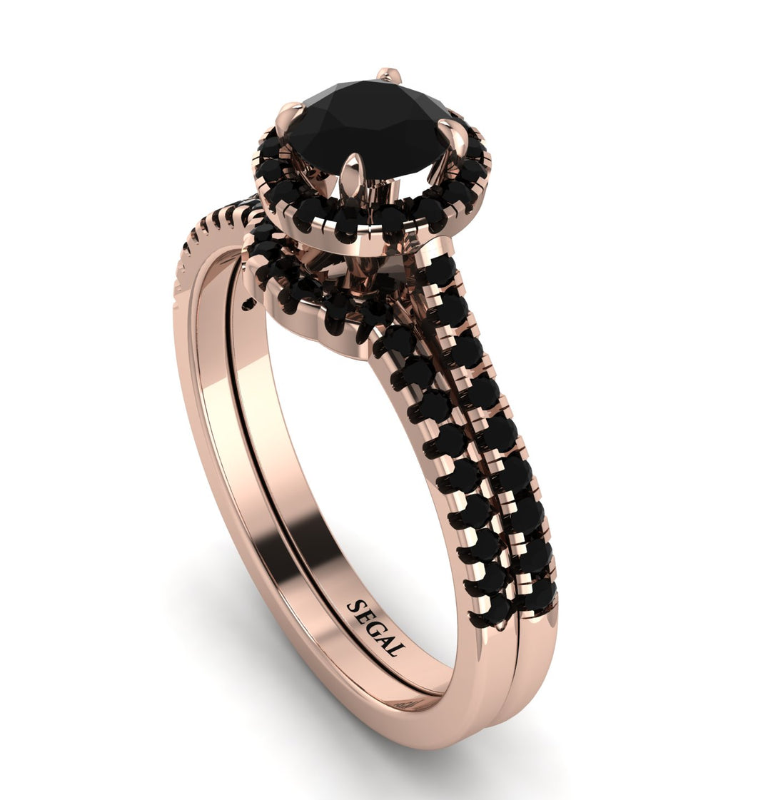 Milgrain Halo Black Diamond Bridal Set - Betty No. 38