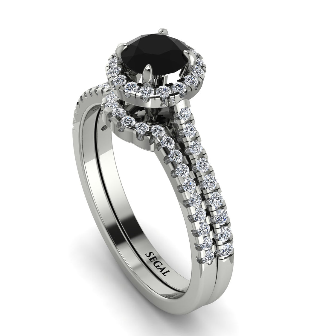 Milgrain Halo Black Diamond Bridal Set - Betty No. 9