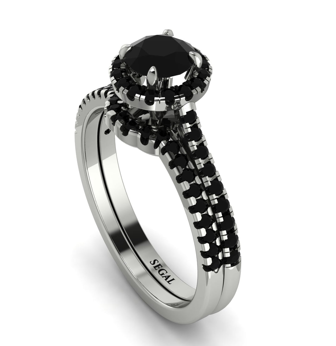 Milgrain Halo Black Diamond Bridal Set - Betty No. 39