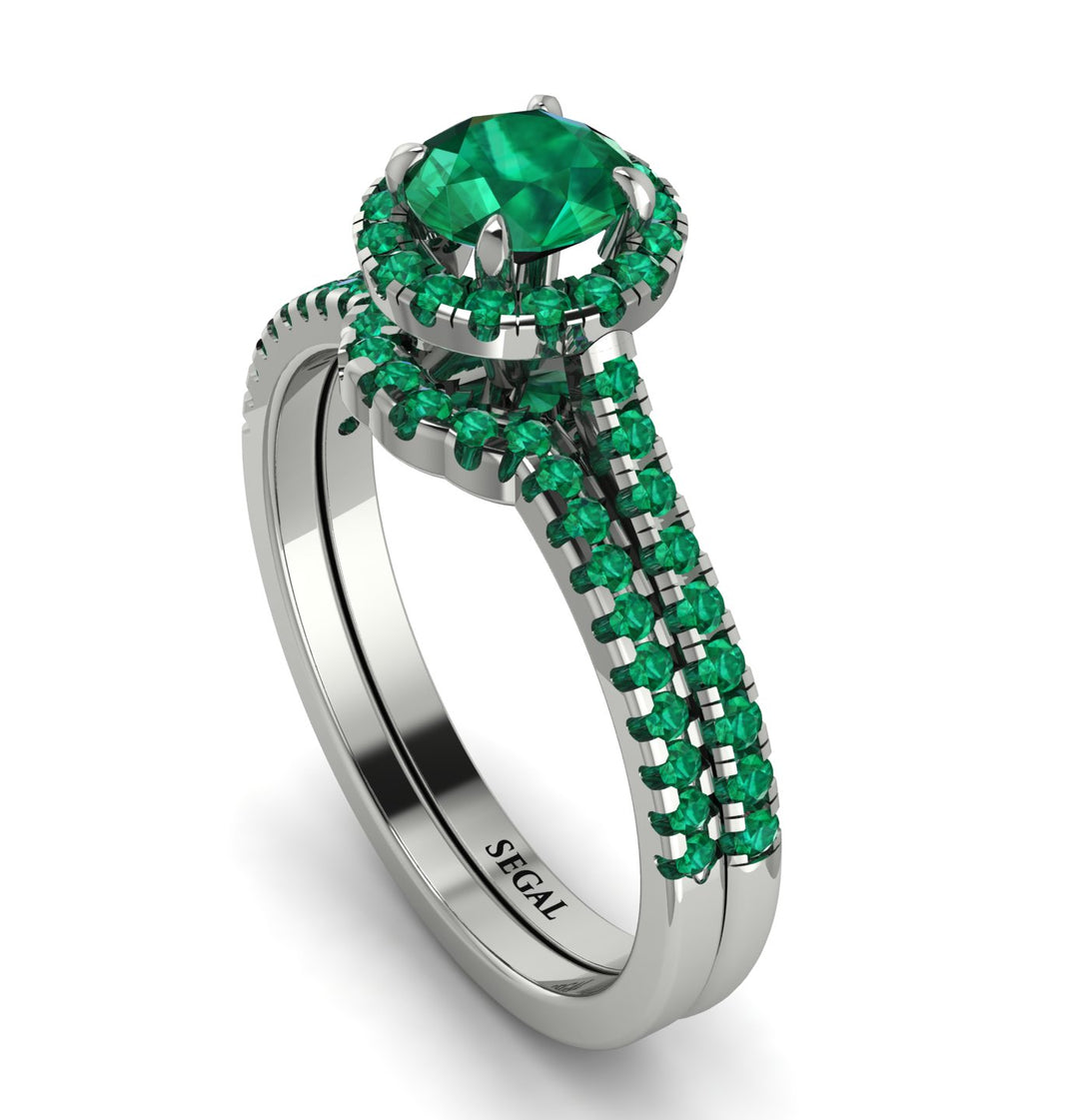 Milgrain Halo Emerald Bridal Set - Betty No. 21