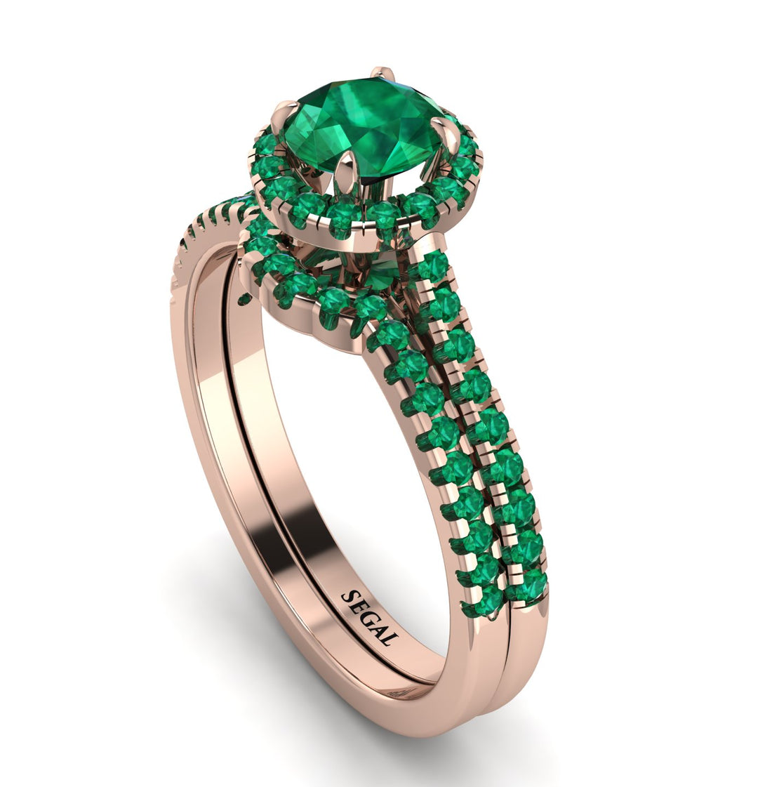 Milgrain Halo Emerald Bridal Set - Betty No. 20