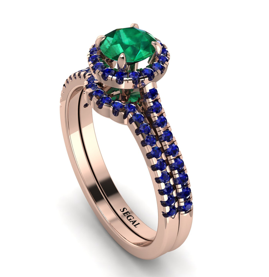 Milgrain Halo Emerald Bridal Set - Betty No. 65