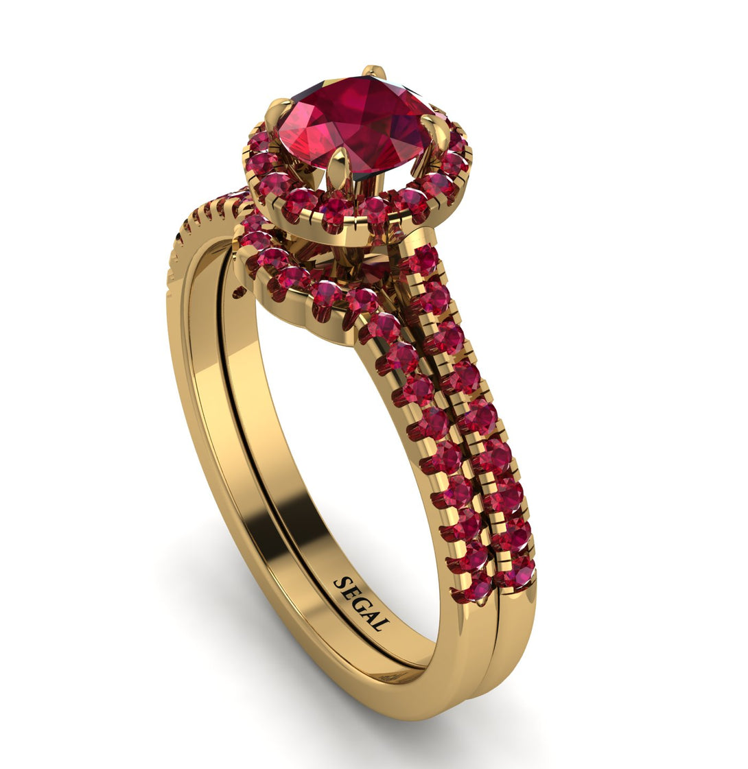 Milgrain Halo Ruby Bridal Set - Betty No. 55