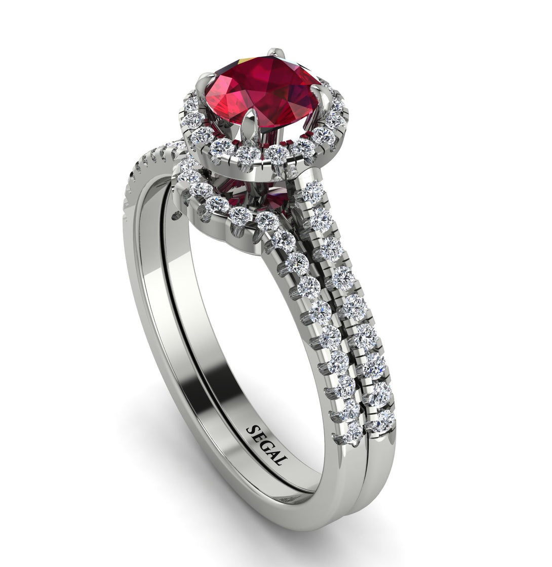Milgrain Halo Ruby Bridal Set - Betty No. 12