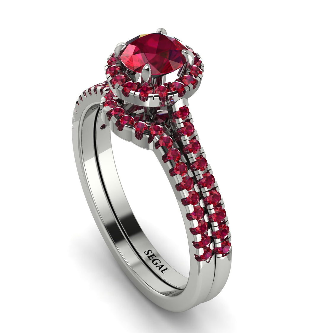 Milgrain Halo Ruby Bridal Set - Betty No. 57