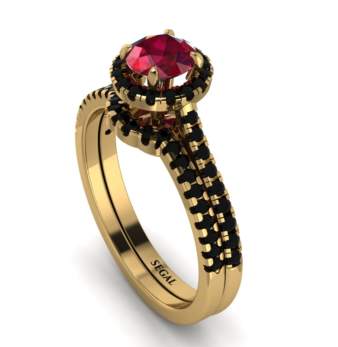 Milgrain Halo Ruby Bridal Set - Betty No. 40