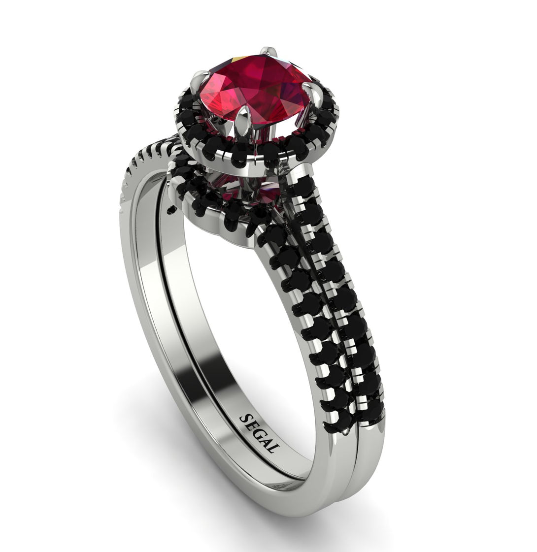 Milgrain Halo Ruby Bridal Set - Betty No. 42