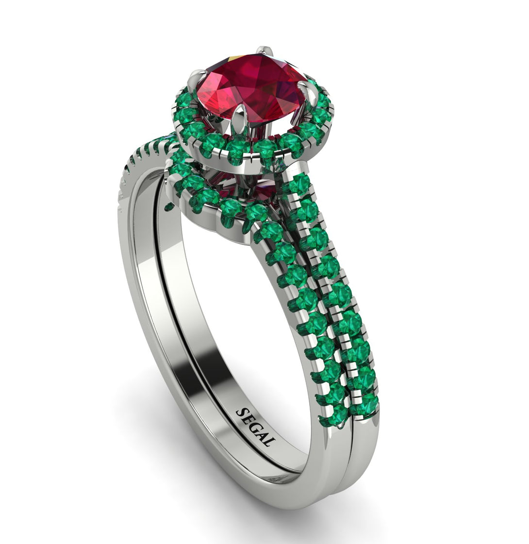 Milgrain Halo Ruby Bridal Set - Betty No. 27