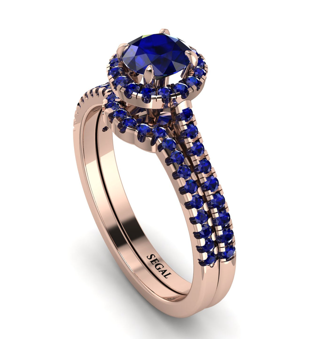 Milgrain Halo Sapphire Bridal Set - Betty No. 74