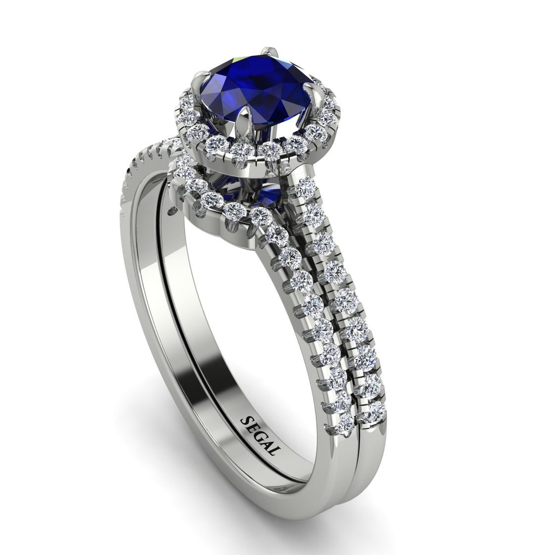 Milgrain Halo Sapphire Bridal Set - Betty No. 15