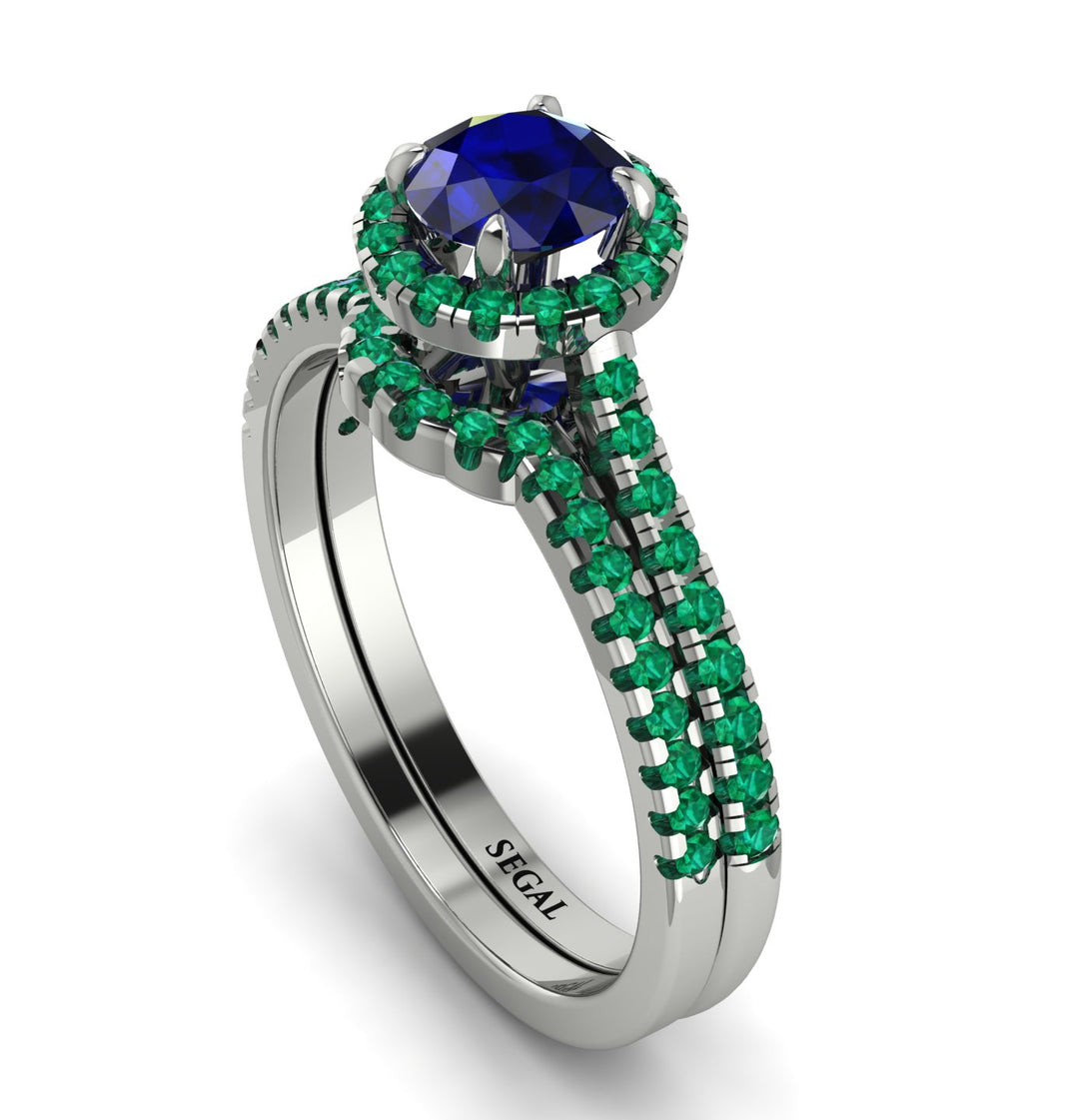 Milgrain Halo Sapphire Bridal Set - Betty No. 30