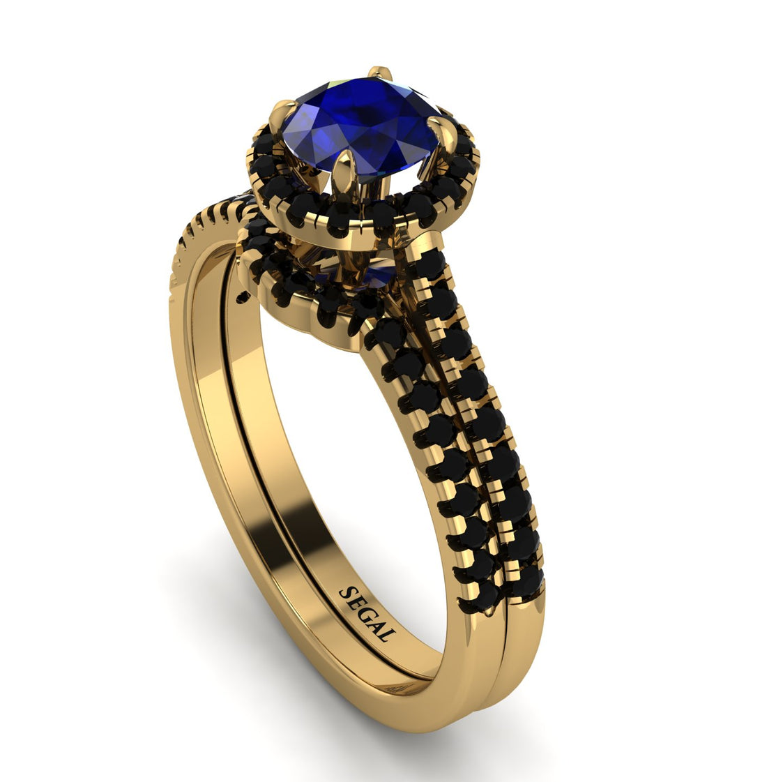 Milgrain Halo Sapphire Bridal Set - Betty No. 43