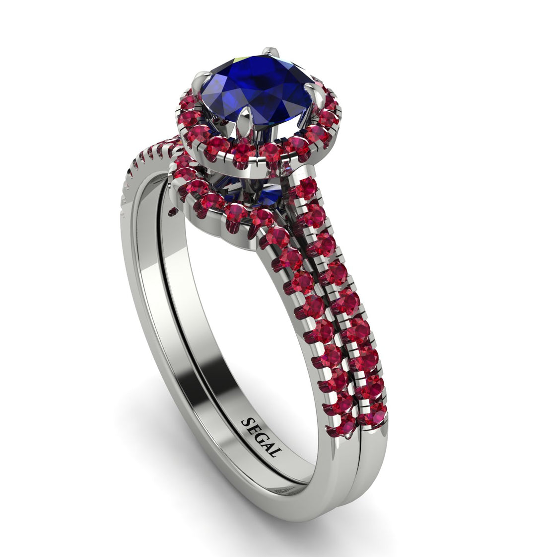 Milgrain Halo Sapphire Bridal Set - Betty No. 60